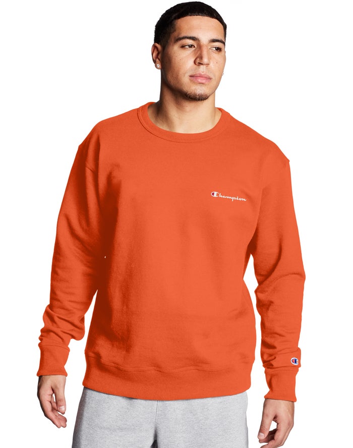 Champion Powerblend Fleece Crew Script Logo Erkek Sweatshirt Turuncu ( FXUYKL375 )